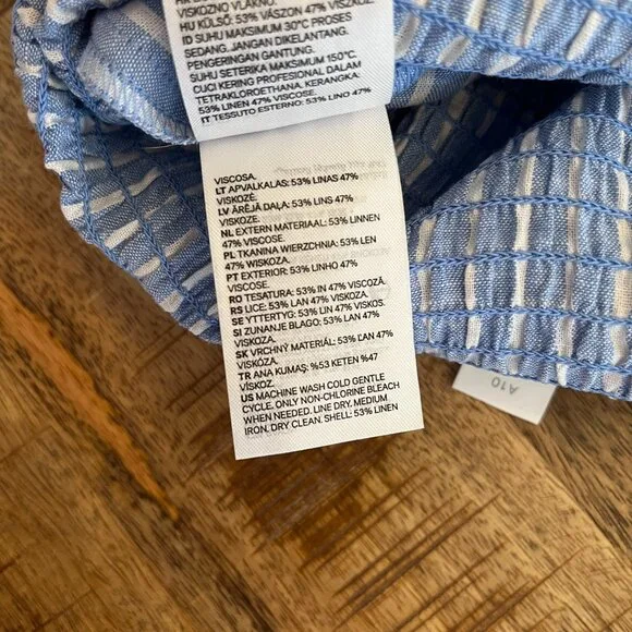 H&M Blue Striped Linen Blend Smocked Jumpsuit Small Beachy Coastal Nautical - Picture 9 of 13